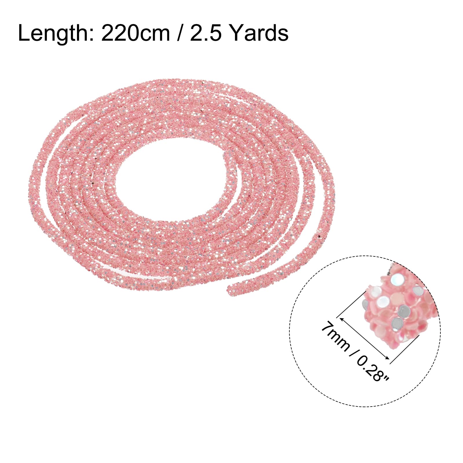 sourcing map 5 Yard 6mm 0.24 inch Glitter Sequins Rope Sequins Rhinestone Tube Cord for DIY Wedding Dresses Costume Clothing Shoes Jewelry Accessory Clear White — view 60
