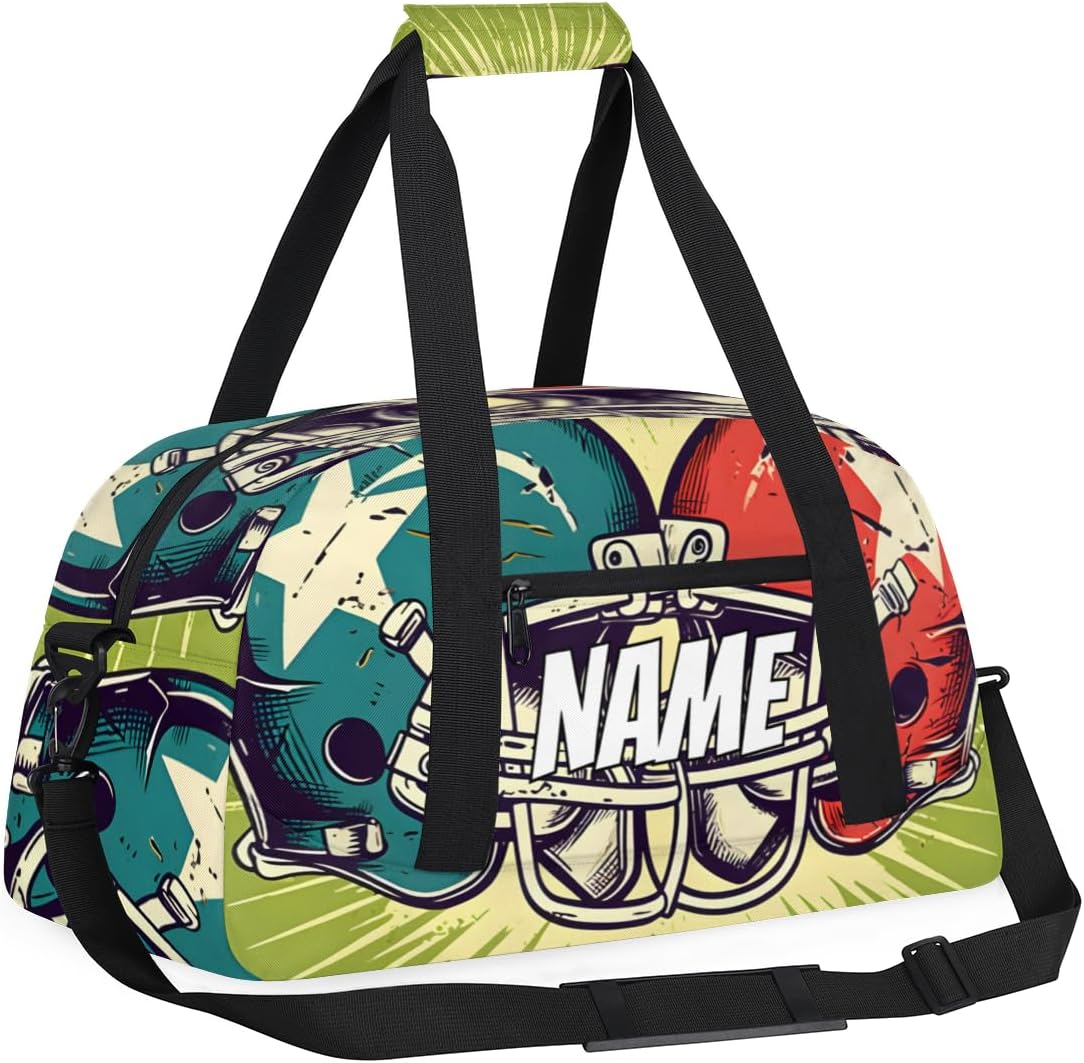 Custom Rugby Helmet Duffel Bag for Women Men, Personalized Football Themed Sport Gym Duffel Bag with Name Travel Weekender Overnight Bags