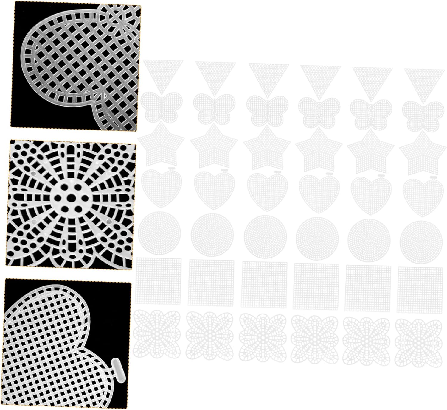MOKKHNB 70Pcs Plastic Mesh Canvas for Cross Stitch Durable Sewing Pad with Various Shapes for Crafts for Knit Crochet Projects Easy to Cut and Use