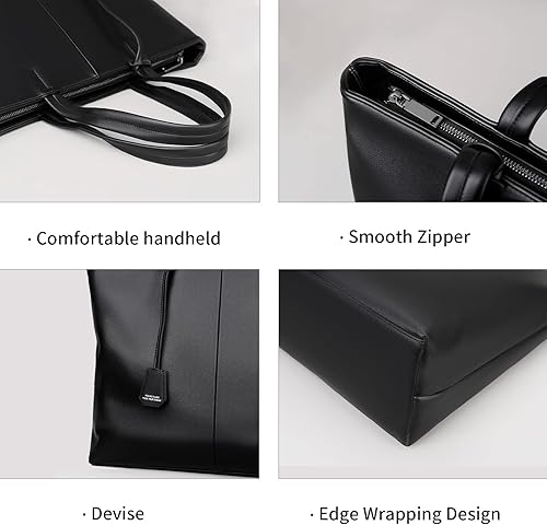 Miniatura 6 de FSD.WG Bolso de mano para hombre, bolsa de negocios, maletín de cuero, cuero elegante, gran capacidad, negro