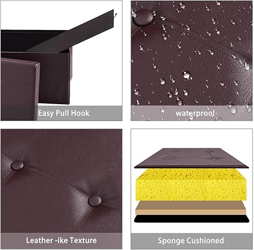 Miniatura 4 de Safeplus Banco otomano plegable de almacenamiento, banco otomano grande de 45 pulgadas que ahorra espacio, baúl de almacenamiento de piel sintética