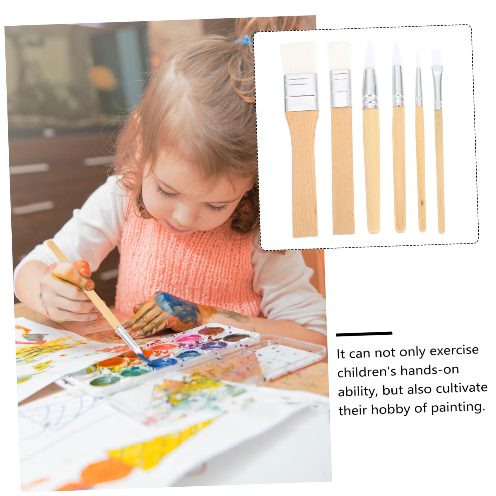 6piezas Pinceles Cortos de Lana Cruda para Pintura Acuarela Suministros de Pintura para Acuarela Herramienta de Dibujo para Artistas Principiantes