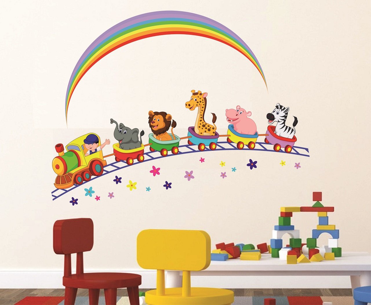 Asmi Collections Pvc Wall Stickers Animals Train And Rainbow | Desertcart  Seychelles, image size:1280x1052