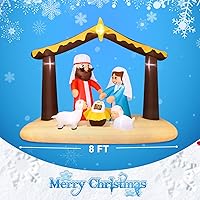 Vista 6 de Decoraciones inflables de Navidad de 8 pies de largo, belén inflable iluminado, decoración al aire libre con Jesús y cordero, decoraciones
