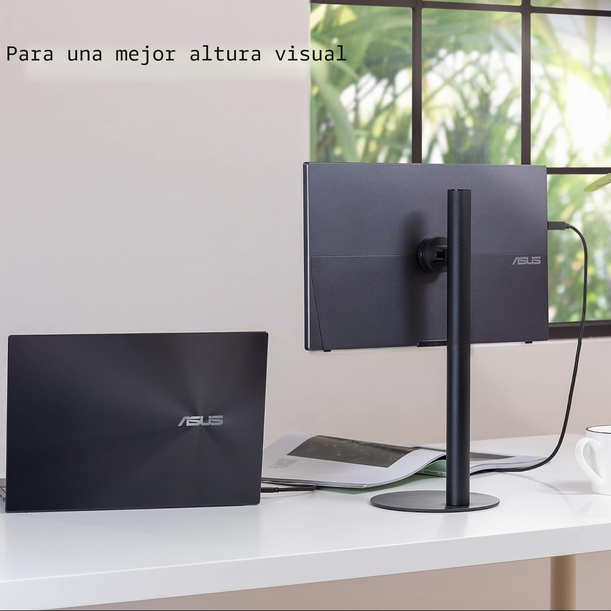 ASUS ZenScreen Stand MTS02D - Soporte ergonómico para monitores portátiles, inclinación, pivote, ajustes de altura, compatible con trípode de 1/4 pulgadas, configuración de trabajo desde casa, oficina