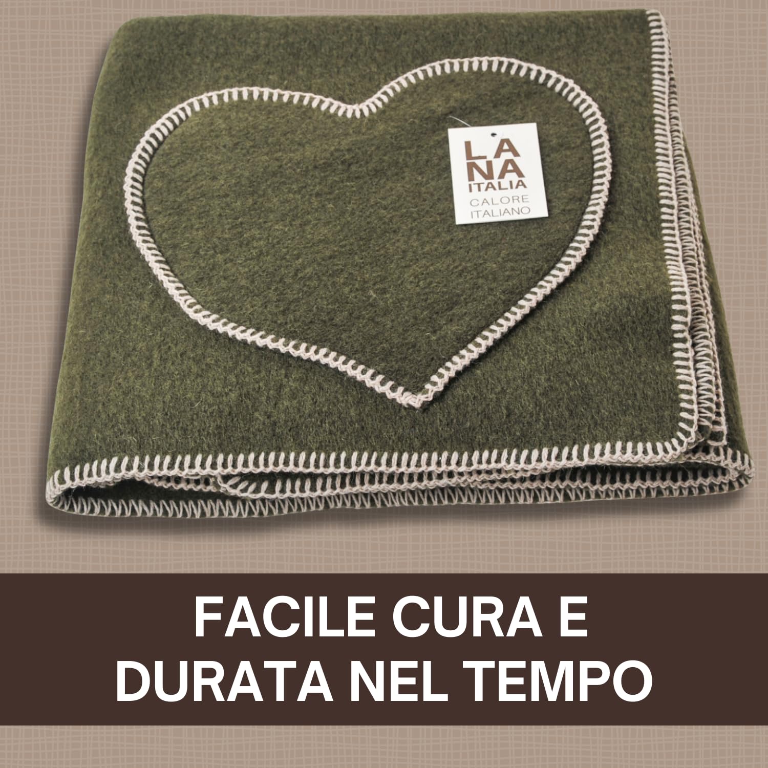 SUSANNA HOME DESIGN Plaid LANA ITALIA Coperta Lana Cotta 130x160 cm. Tinta Unita a Cuore in Rilievo, Rifinitura Punto Cavallo, Elegante Coperta D'Arredo – Prodotta Artigianalmente in Italia Olivia