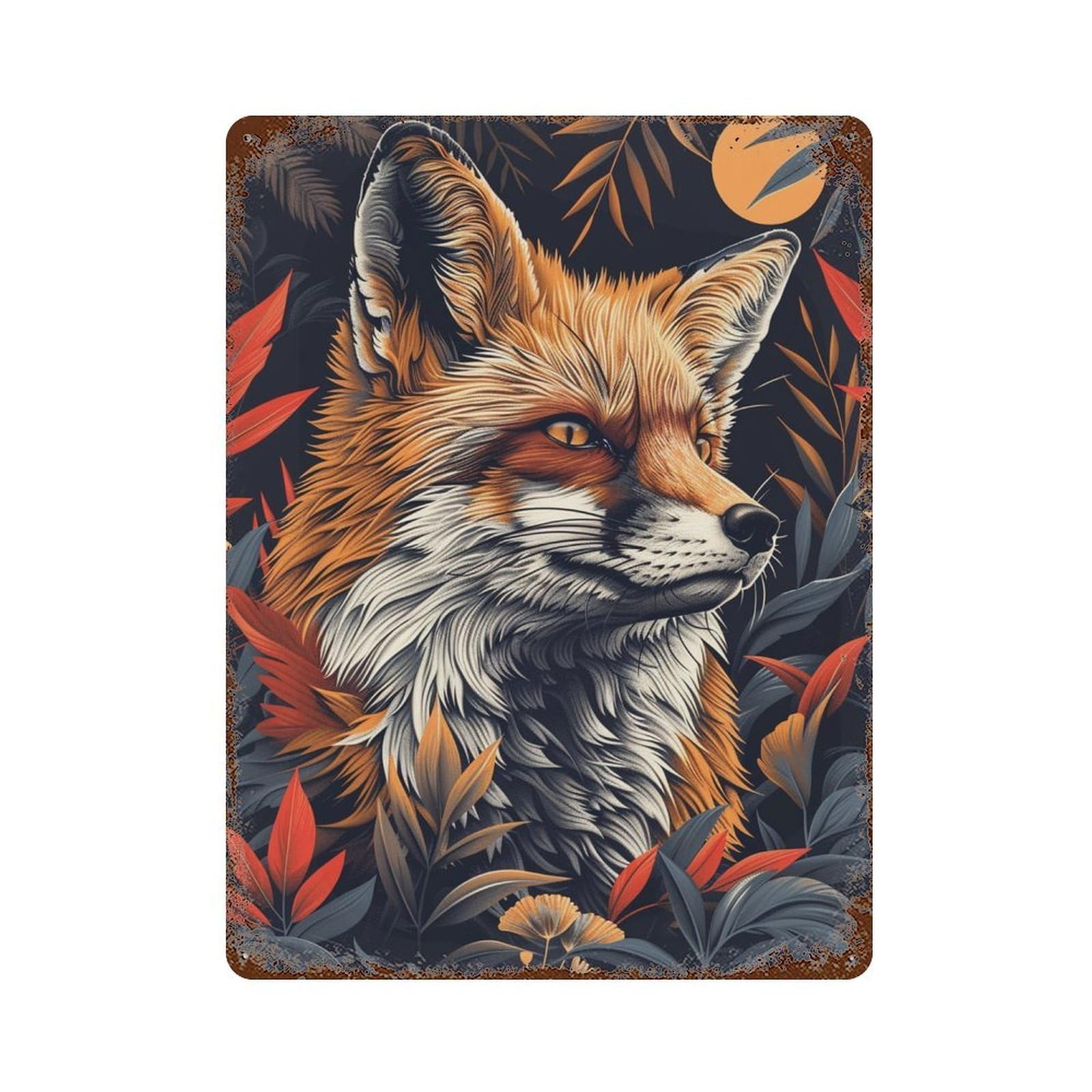 Fox in The Jungle 15.7"x11.8" Retro Metal Sign, Old School Wall Decor for Office, Studio And Wall Decor