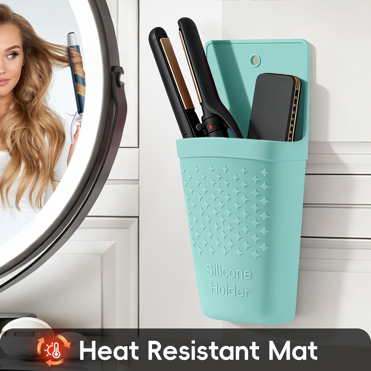 ZAKRA Curling Iron Holder,Heat Resistant Silicone Holder for Flat Iron,Hair Straightener,Hot Hair Tools,Vanity Accessories Organizer(Mintgreen) image 5