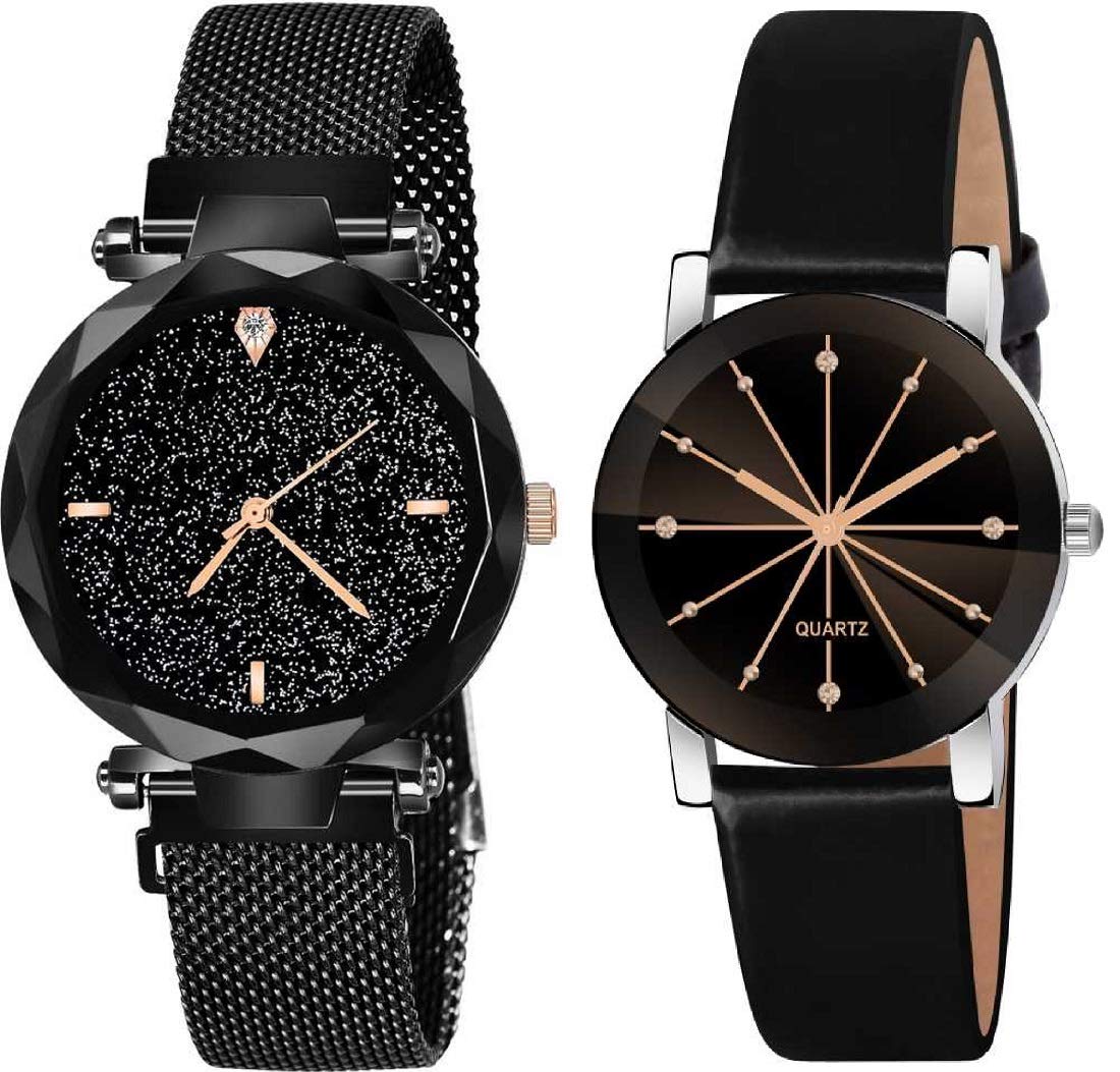 ZUPERIA Combo of Magnetic Strap and Crystal Glass Synthetic Leather Strap Black Dial Watches for Girls and Women (B08F25JNNQ) Amazon Price History, Amazon Price Tracker