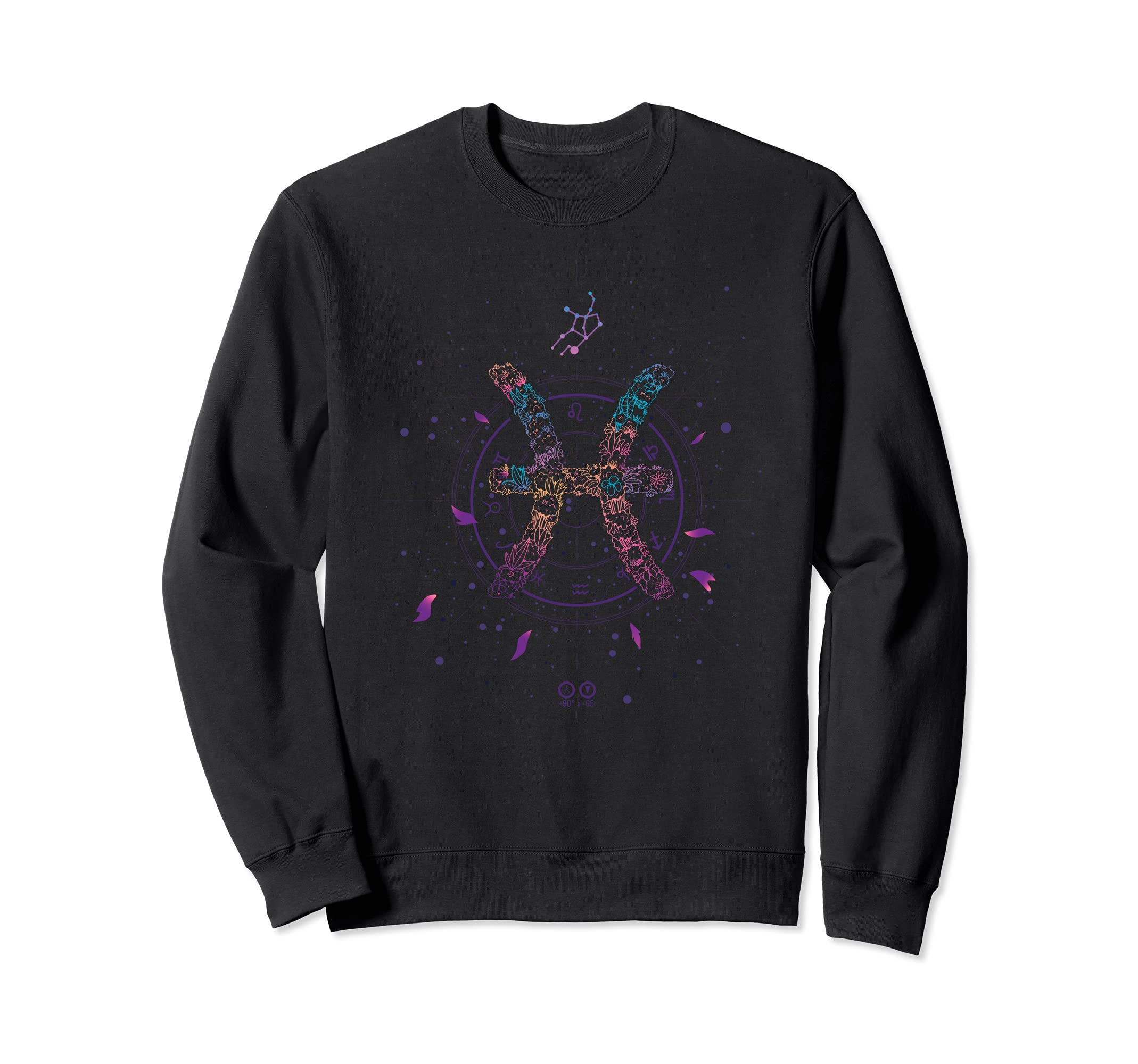 PISCES FLORAL ZODIAC SIGN Astrological Vaporwave Line Art Sweatshirt, Black