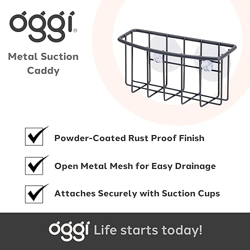 Vista 7 de Oggi Organizador de fregadero de metal con succión: cepillo de cocina, jabón de barra o soporte de esponja para fregadero de cocina, gran