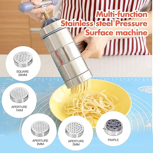 Miniatura 2 de Prensa manual de fideos de acero inoxidable, manivela de mano, máquina de prensa de masa de fettuccine para fideos, máquina de pasta con 5 moldes de