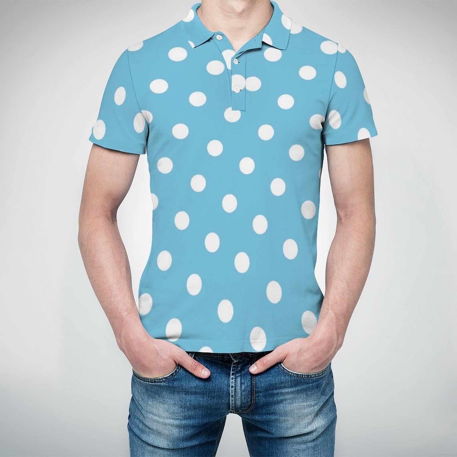 Amazon.co.jp: ポロシャツ 半袖 Polo Tシャツ 水色 ブルー ドット柄