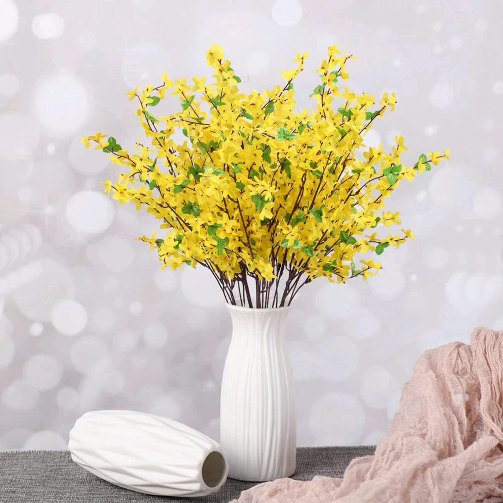 CHAMEEN 6 Fiori Artificiali Gialli Forsizia | Bouquet Di Seta 65 Cm Per Decorazione Casa