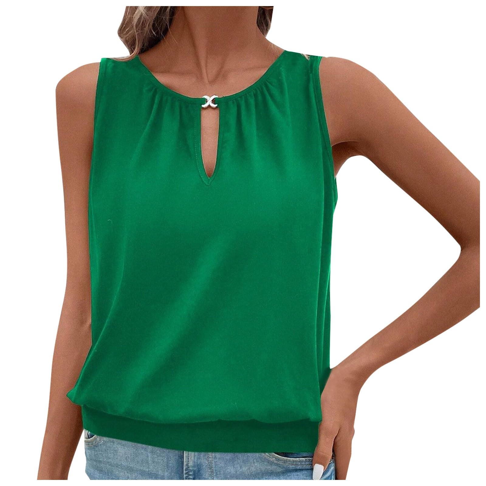 Generic Tops Lenceros Mujer Mujer con Cuello en V y Ojo de Cerradura básica sólida Casual de Verano sin Mangas de Ajuste Regular Mujer Camiseta Mangas Largas