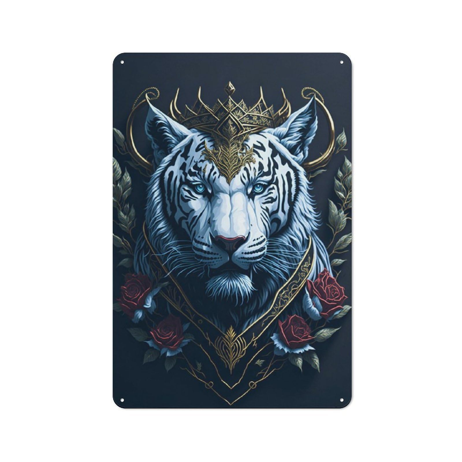 Junmoney White Tiger Portrait Rustic Metal Wall Sign 30X20cm For Hobby Room Or Studio, For Vintage Wall Decor Fans, For Themed Room Decoration