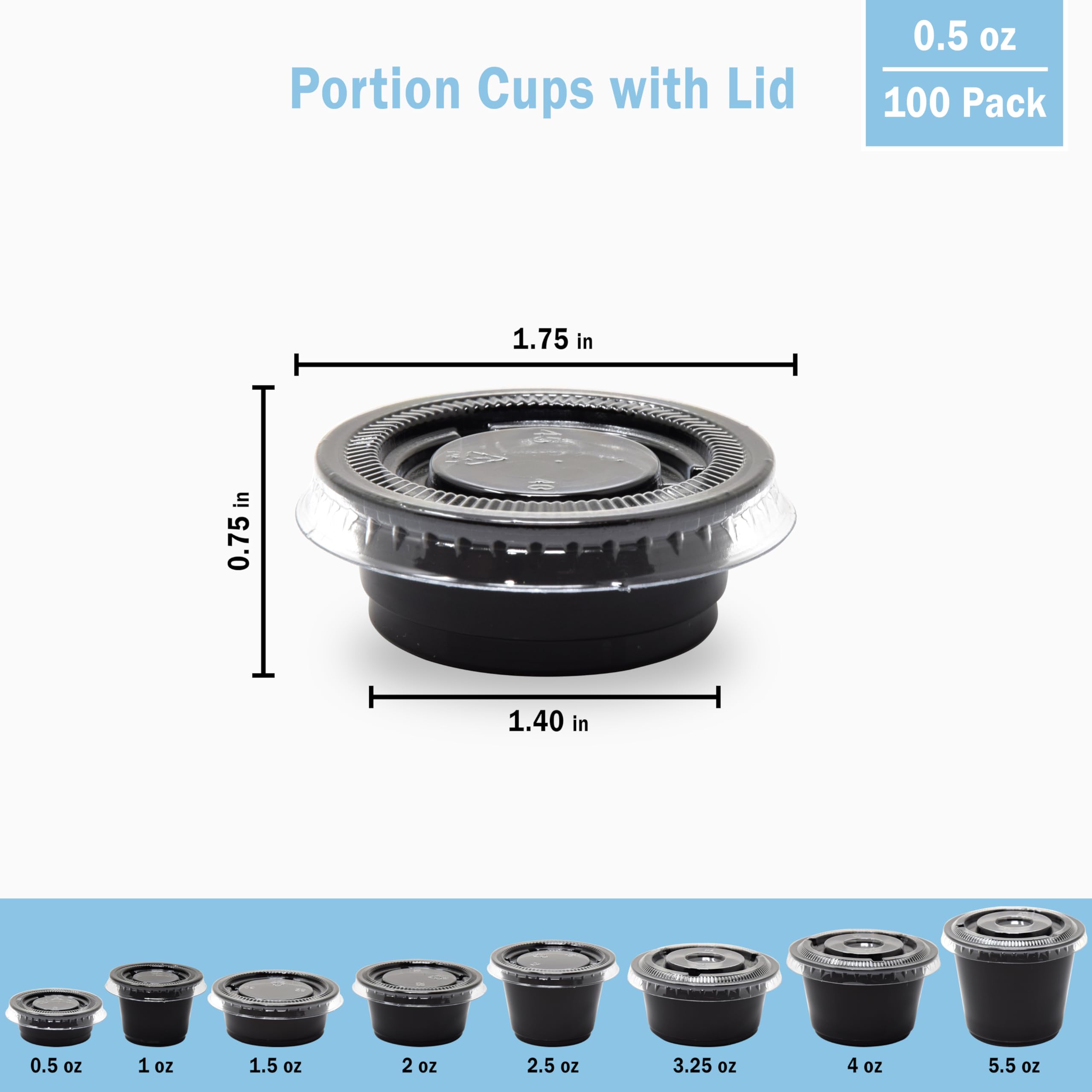 Galashield 0.5 oz Black Jello Shot Cups with Lids, 100 Pack - Small Disposable Plastic Portion Containers, Sauce Cups Condiment & Salad Dressing To Go