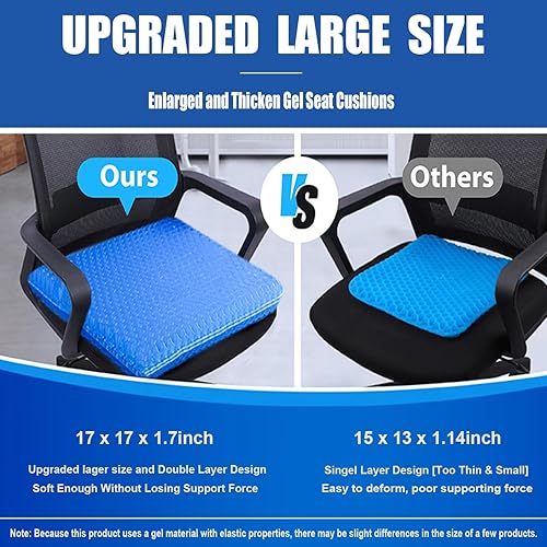 Miniatura 2 de Cojín de Gel para Asiento - Cojín de Asiento de Huevo Extra Grande de 17x17 Pulgadas con Funda Antideslizante para Ciática y Dolor de Espalda -