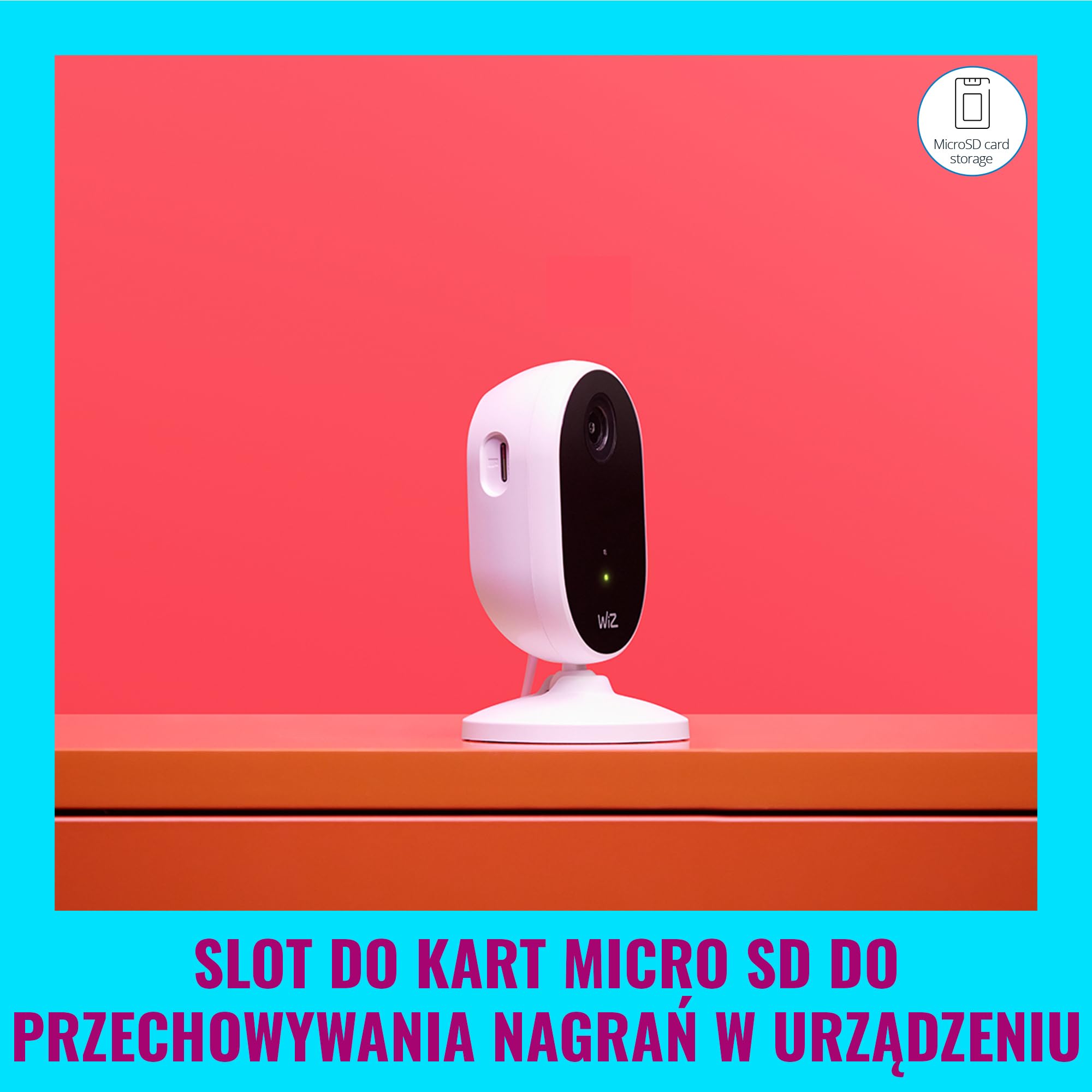 WiZ Kamera Wewnętrzna, Monitoring, Wykrywanie Ruchu i Dźwięku, Noktowizor, Inteligentna Aplikacja i Sterowanie Wi-Fi, Biała