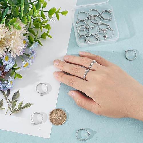 Miniatura 3 de UNICRAFTALE Juego de 20 anillos de dedo ajustables de 0.646 in de acero inoxidable 304 en blanco, base de anillo de dedo de metal para base de