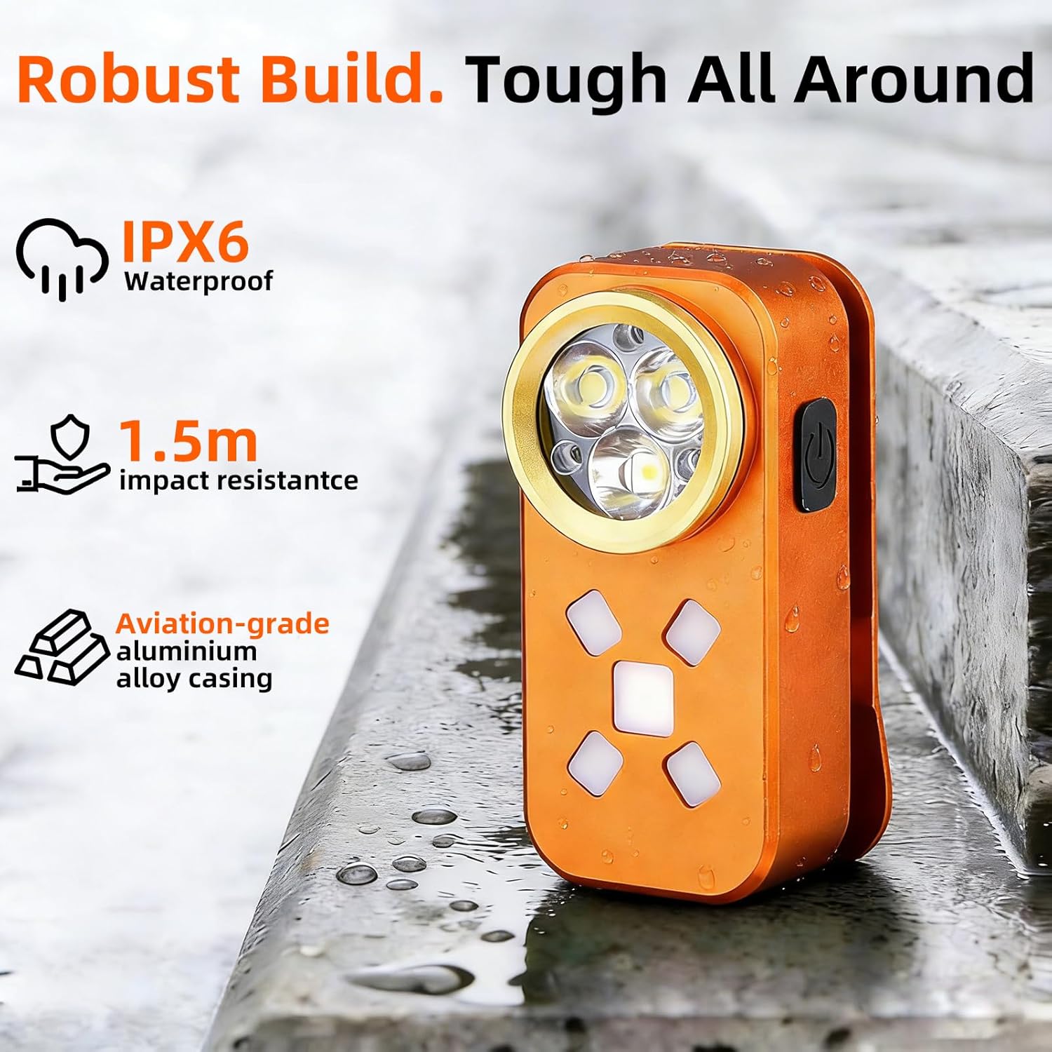 Rechargeable EDC Flashlight, 500 Lumens Portable Clip On Light, Pocket Flashlights Rechargeable, IP68 Waterproof Mini EDC Flashights for Signaling, Camping, Emergency (Orange)