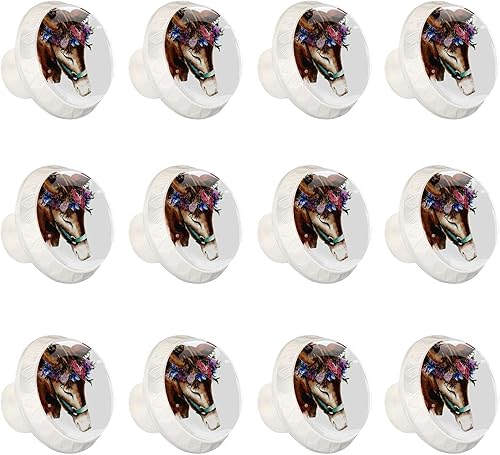 Perillas redondas decorativas para armario de cocina, cajones de armario, cómoda, 12 unidades, acuarela, caballo y burro