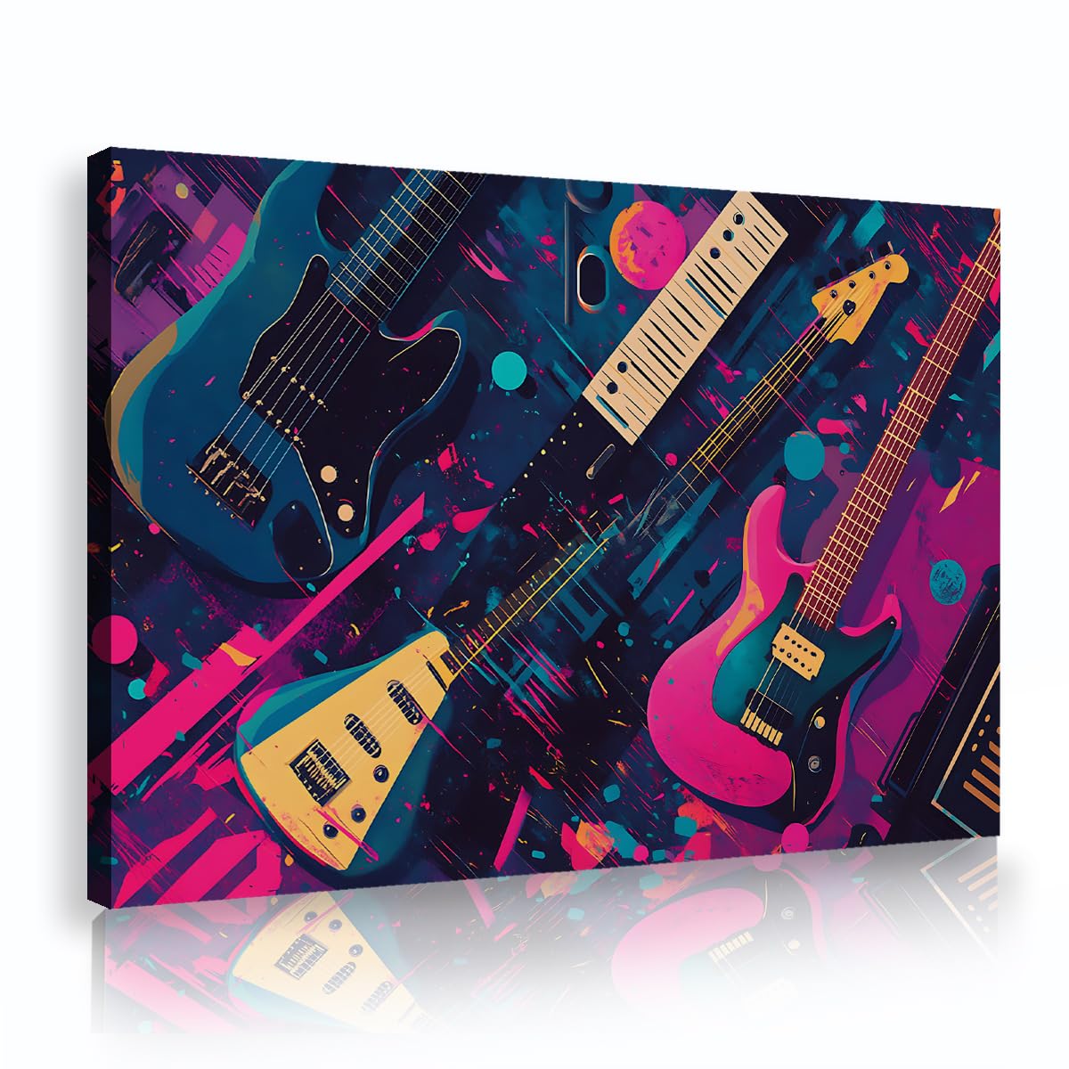 YUNART Graffiti Chitarra Stampe su tela Arte murale Decorazioni murali a tema musicale Poster moderni colorati di strumenti musicali Foto per Studio 60x90cm Innerframe