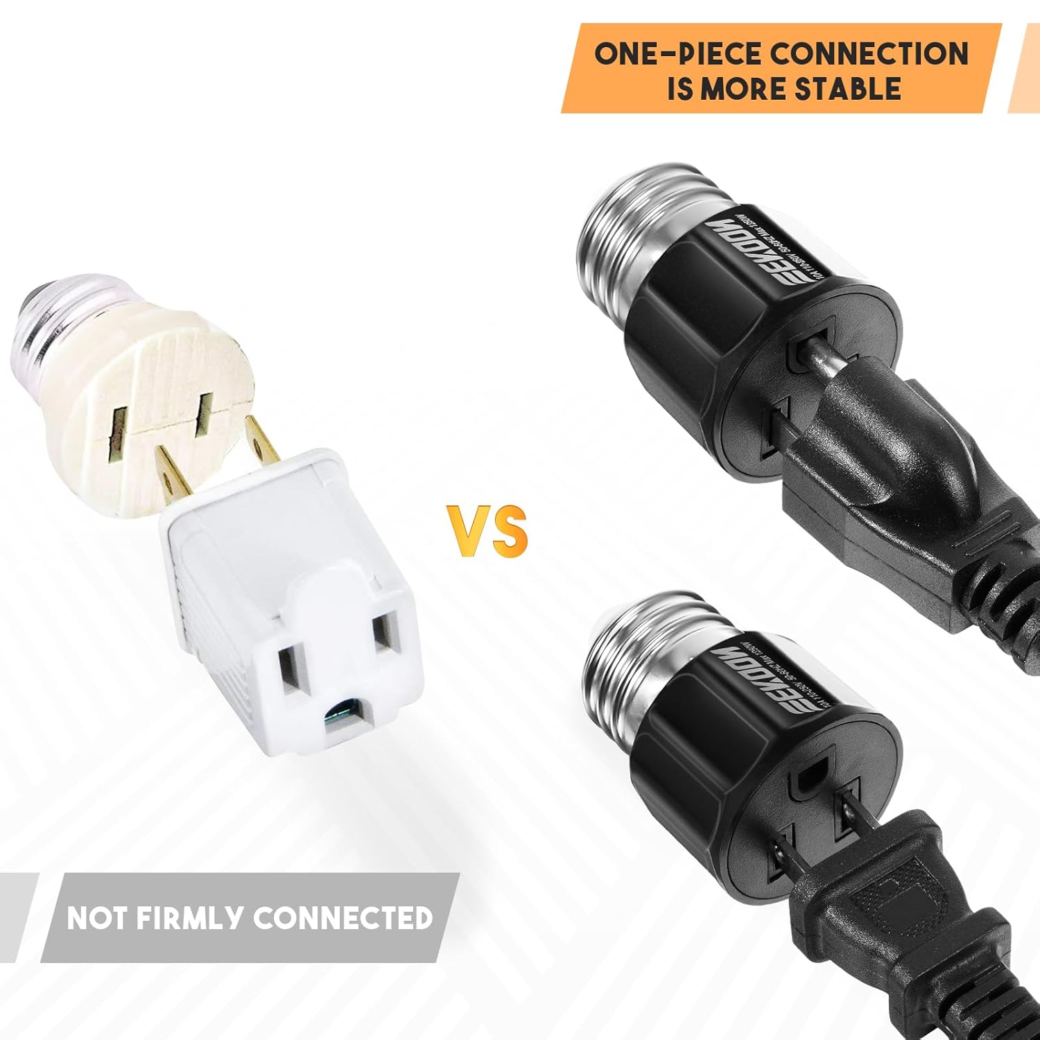 Feekoon 2 Pack E26/ E27 3 Prong Light Bulb Socket Adapter, Polarized Light Socket Outlet, Lights Sockets to Plug Adapter Sockets Converter, Lights Bulb Plug Adapters for Patio, Garage, Porch (Black)