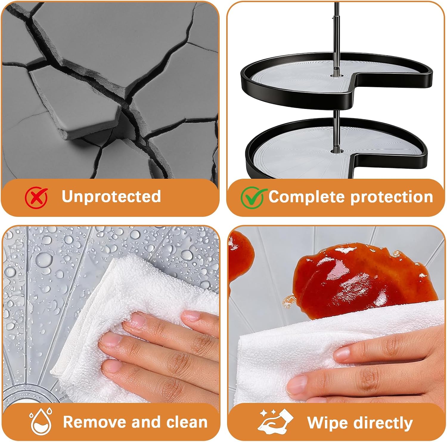 2 Pcs Lazy Susan Cabinet Liner, 27 Inch Non-Slip Silicone Mat for Kitchen Turntables, Heat-Resistant for Added Convenience, Gray