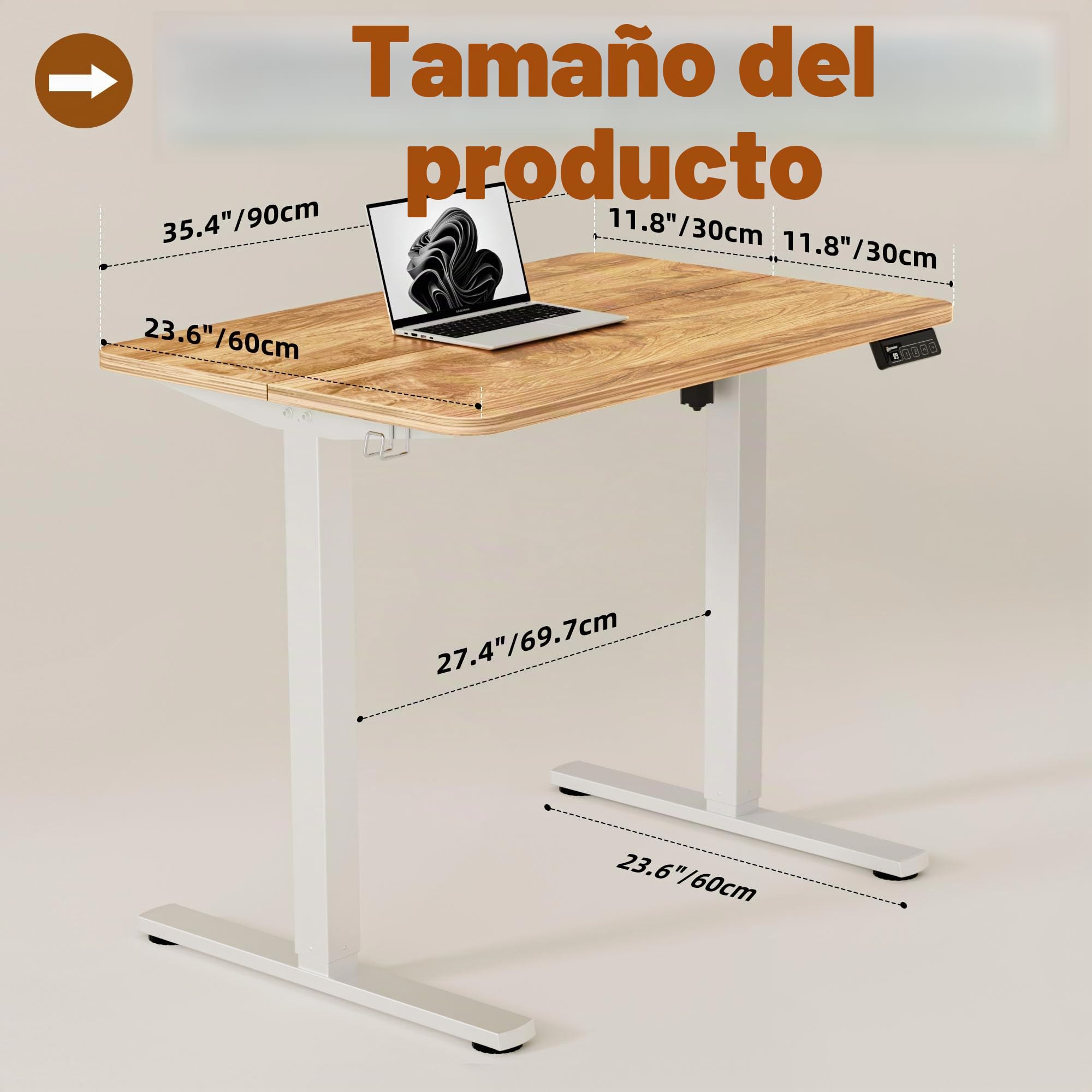 ERGOMAKER Escritorio Regulable en Altura 90 x 60 cm, Altura Regulable eléctrica con función de Memoria, Mesa ergonómica Regulable en Altura, marrón Claro