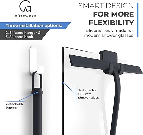 Vista 90 de GÜTEWERK Escobilla de ducha para puertas de vidrio, escobilla de silicona para ventanas, baño y limpieza de vidrio, color negro, 9 pulgadas