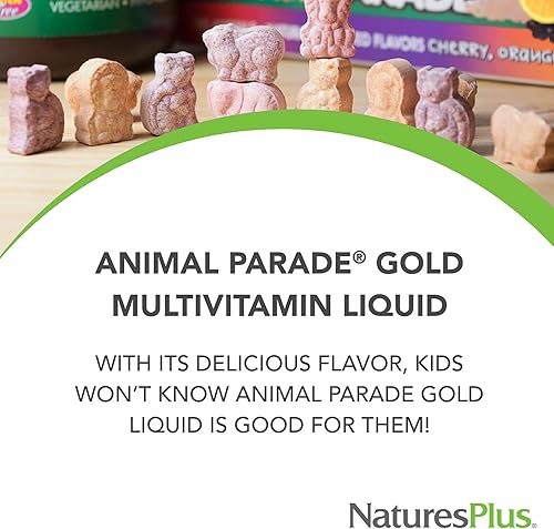 Miniatura 3 de NaturesPlus Animal Parade Gold - Multivitamínico líquido para niños, 16 onzas líquidas, sabor natural de bayas tropicales, suplemento de apoyo