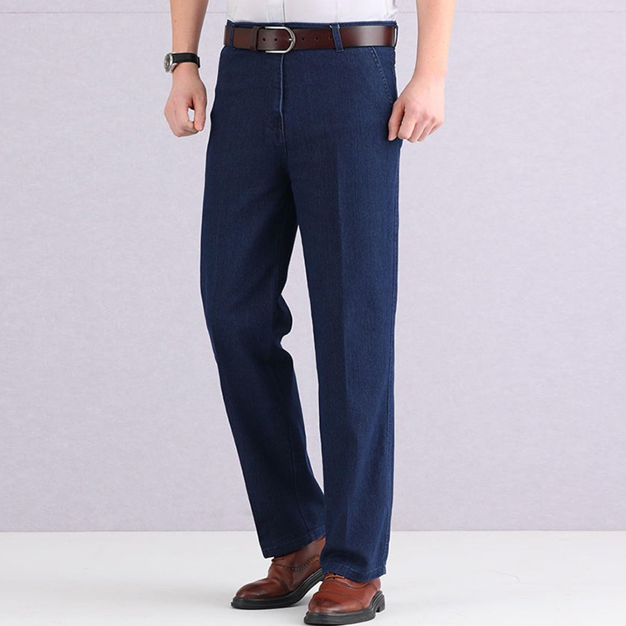 Jeans da uomo casual in cotone slim fit retrò dritto fit stretch denim pantaloni business gamba larga jeans per uomini anziani