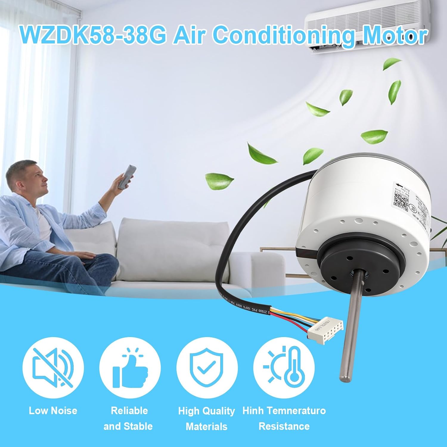 WZDK58-38G Air Conditioning Motor Compatible with Midea Inverter AC, Replace SIC-55CVL-F159-1 ZKFP-58-8-1-5 310V 58W 8P 1350r/min CCW 5 Wires