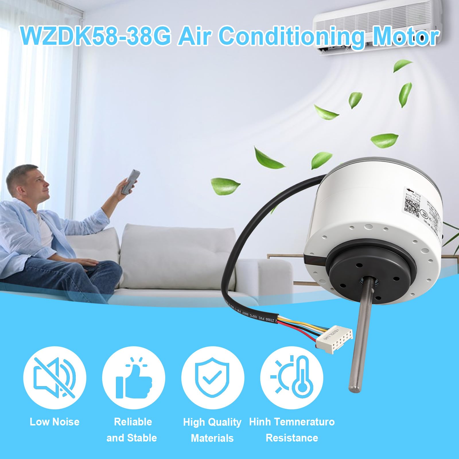 WZDK58-38G Motor de aire acondicionado compatible con Midea Inverter AC, reemplaza SIC-55CVL-F159-1 ZKFP-58-8-1-5 310V 58W 8P 1350r/min CCW 5 cables