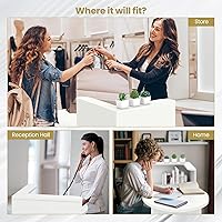 Vista 17 de Giantex Reception Desk, Front Counter Desk with Lockable Drawer, Checkout Table with Round Tabletop, Corner Shelf & Adjustable Shelf for Office