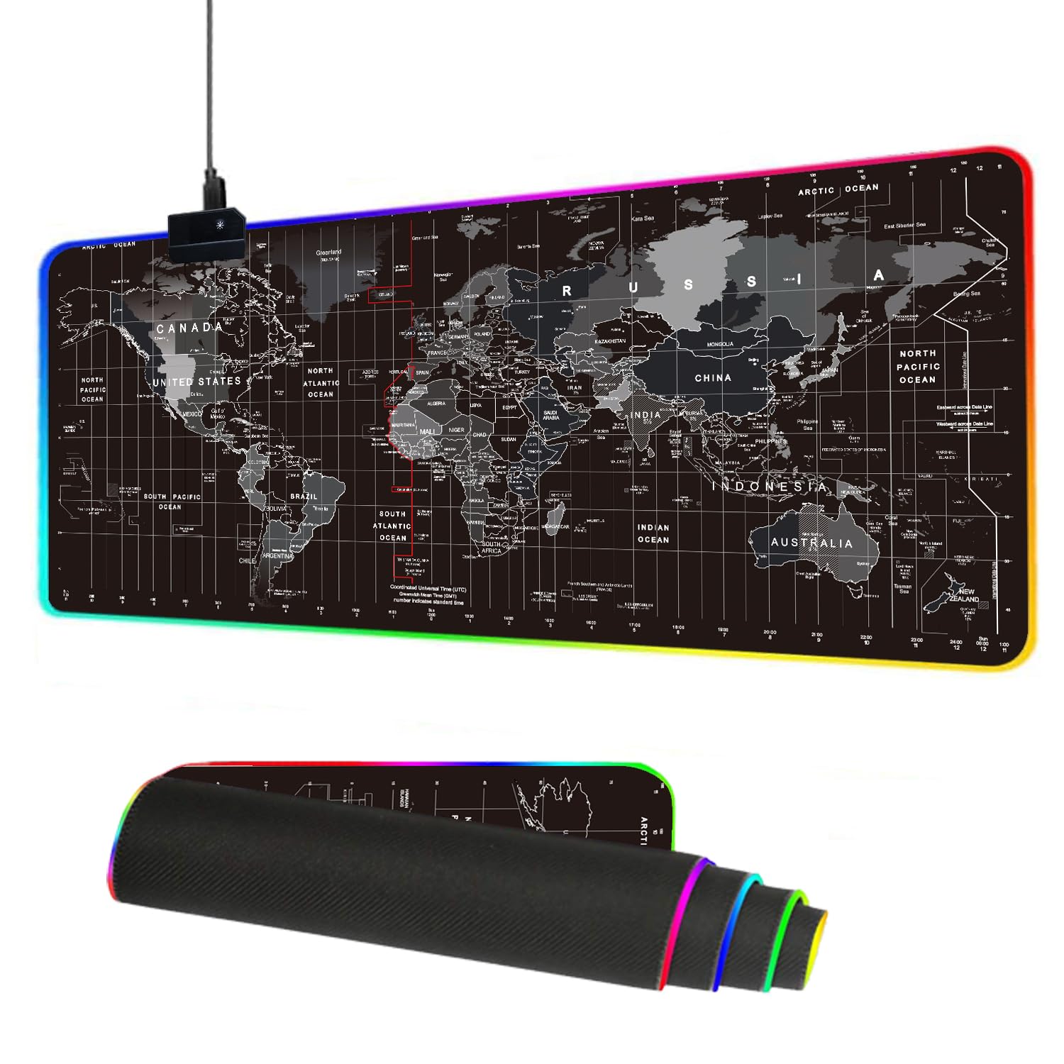RGB Mouse Pad, Led Gaming Mousepad Large Mouse Pad Led and Big Mouse mat, Desk Mat, 14 LED Displaying Modes (31.5 x 11.8 inch) - World Map Image