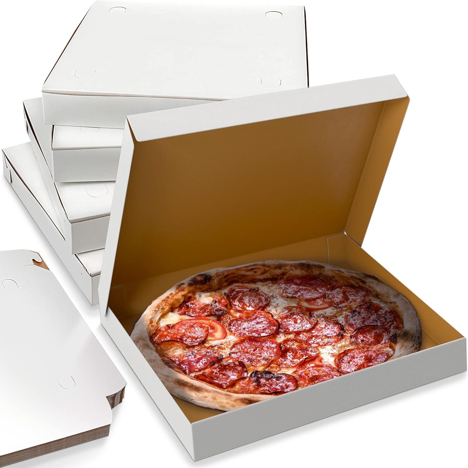 MT Products 9" Length x 9" Width x 1.5" Depth Lock Corner Clay Coated White Thin Pizza Box (20 Pieces) : Industrial & Scientific