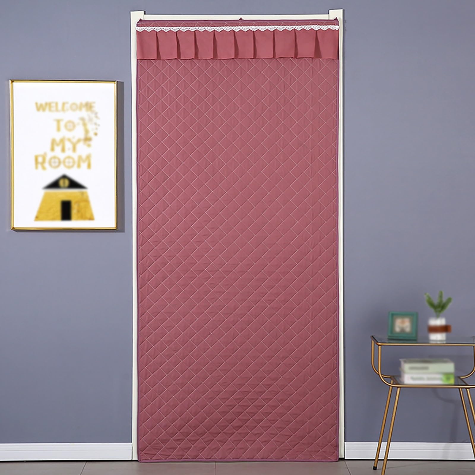 FLYIODFCXV Door curtain, Soundproof Cotton Door Curtain, Punch-free, Suitable for Living Room, Bedroom, Kitchen(Pink,130 * 220cm/51.2 * 86.6in)