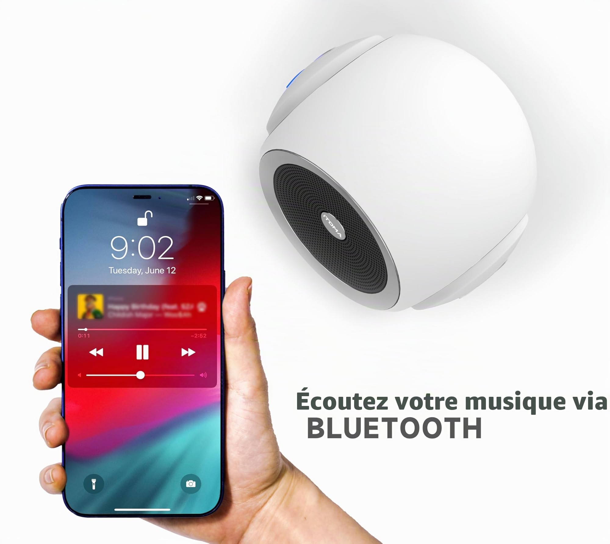 iTOMA 318 Machine à bruit blanc, 30 sons apaisants, Bluetooth, minuterie de sommeil, volume réglable