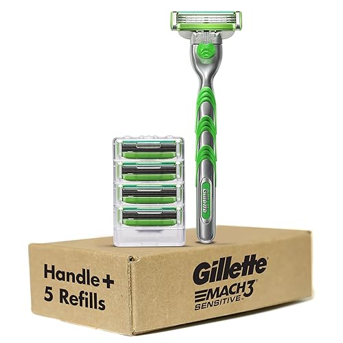 Miniatura 8 de Gillette Mach3 - Maquinillas de afeitar sensibles para hombres, 1 mango, 5 recambios de cuchillas, diseñadas para pieles sensibles