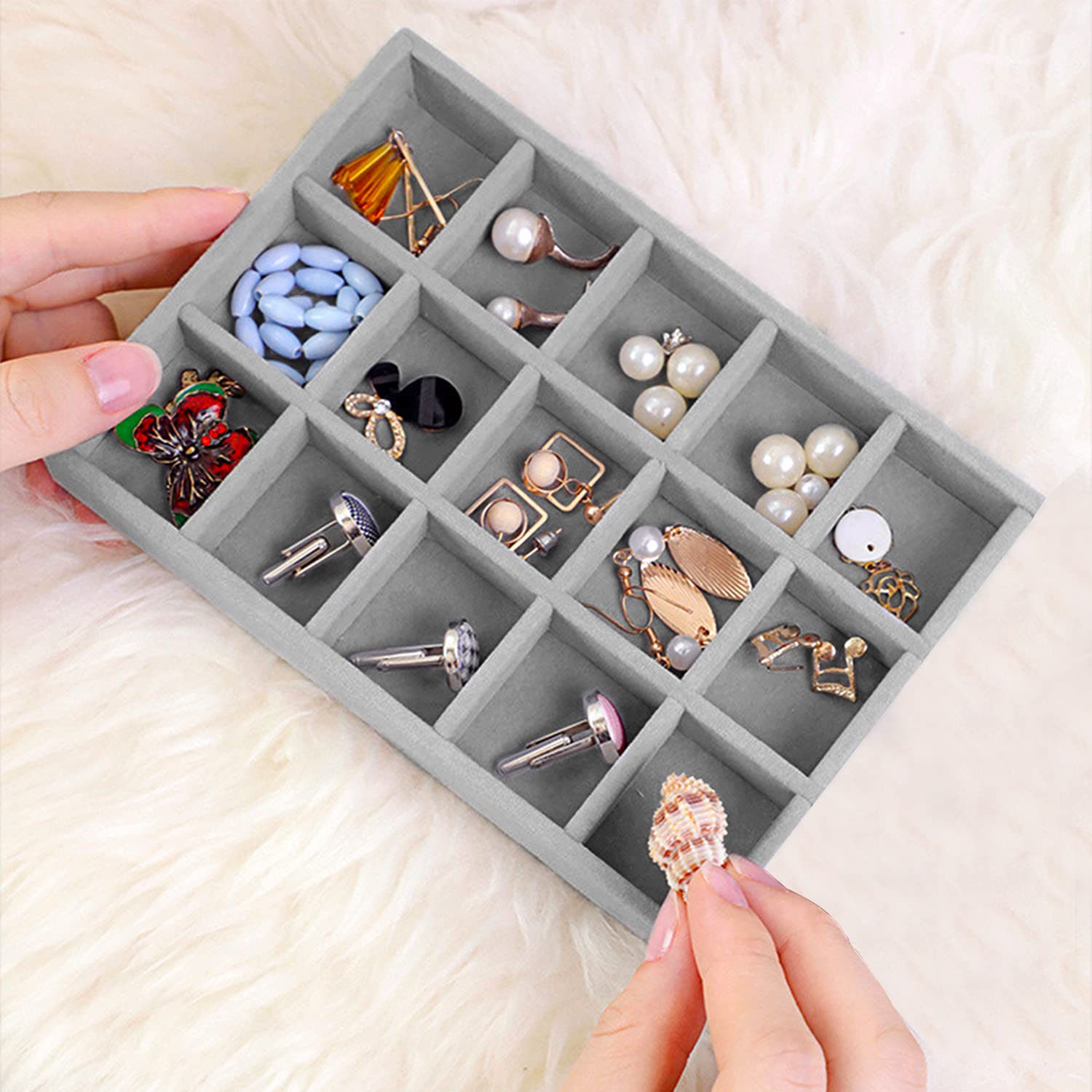 Organisateur Bijoux Daim Plateau à Bijoux Velours F Fityle - Organisation Bagues, Boucles D'oreilles, Montres - 24.5x14.5cm F Fityle Accessoire Bijouterie