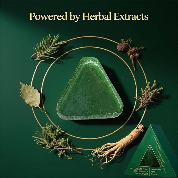 Nature Triangle Shampoo Bar, Nature Seven Green Soap Shampoo, Calming & Strengthens Hair for Women and Mens, Ginseng & Polygonum for Thickening & Darkening Hair (3PC)