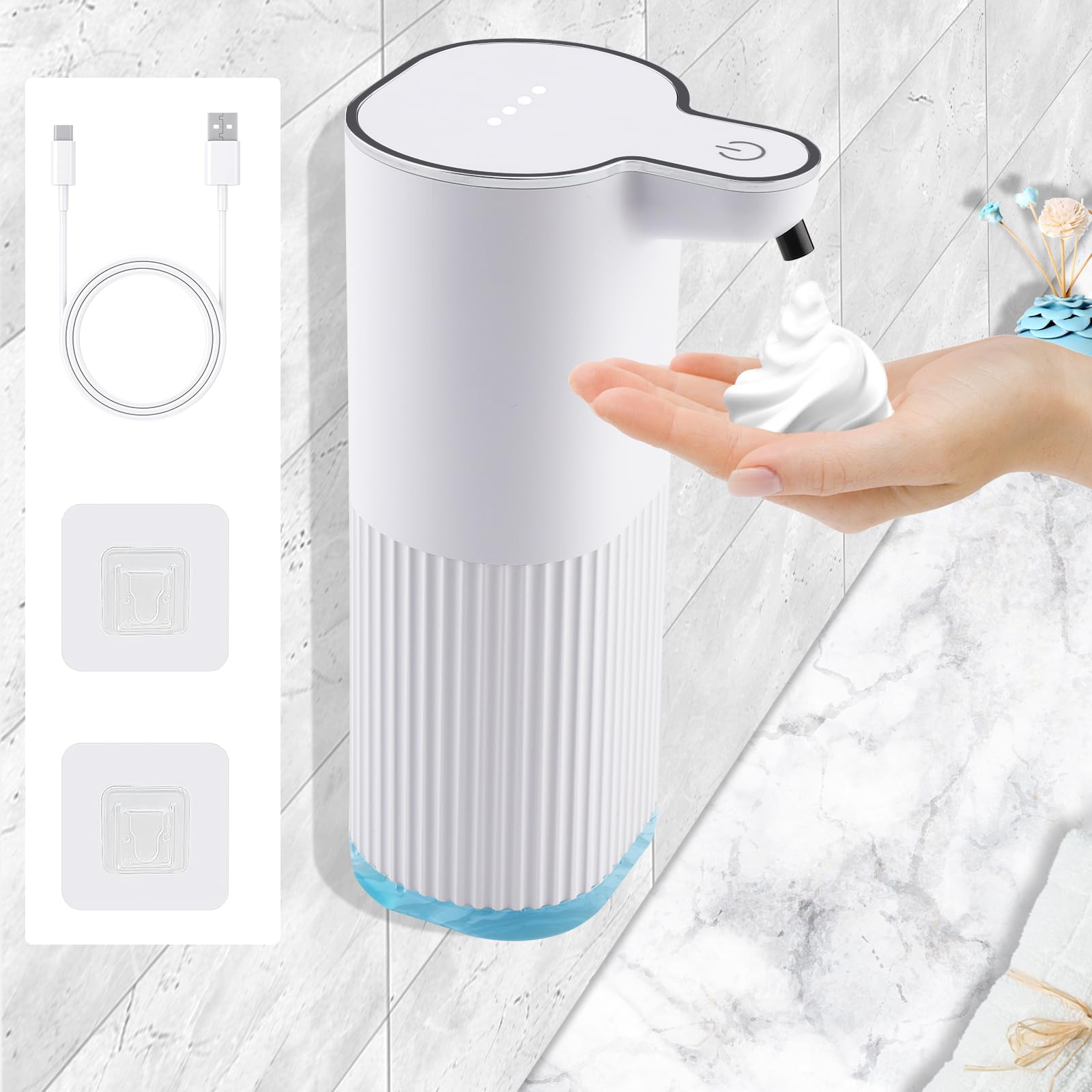 Dispensador de Jabón Automático, Behire 360 ML Espuma Dispensador Jabon Baño,USB Recargable Espuma Dispensador de Jabón de Manos sin Contacto para Cocina, Baño, Hotel