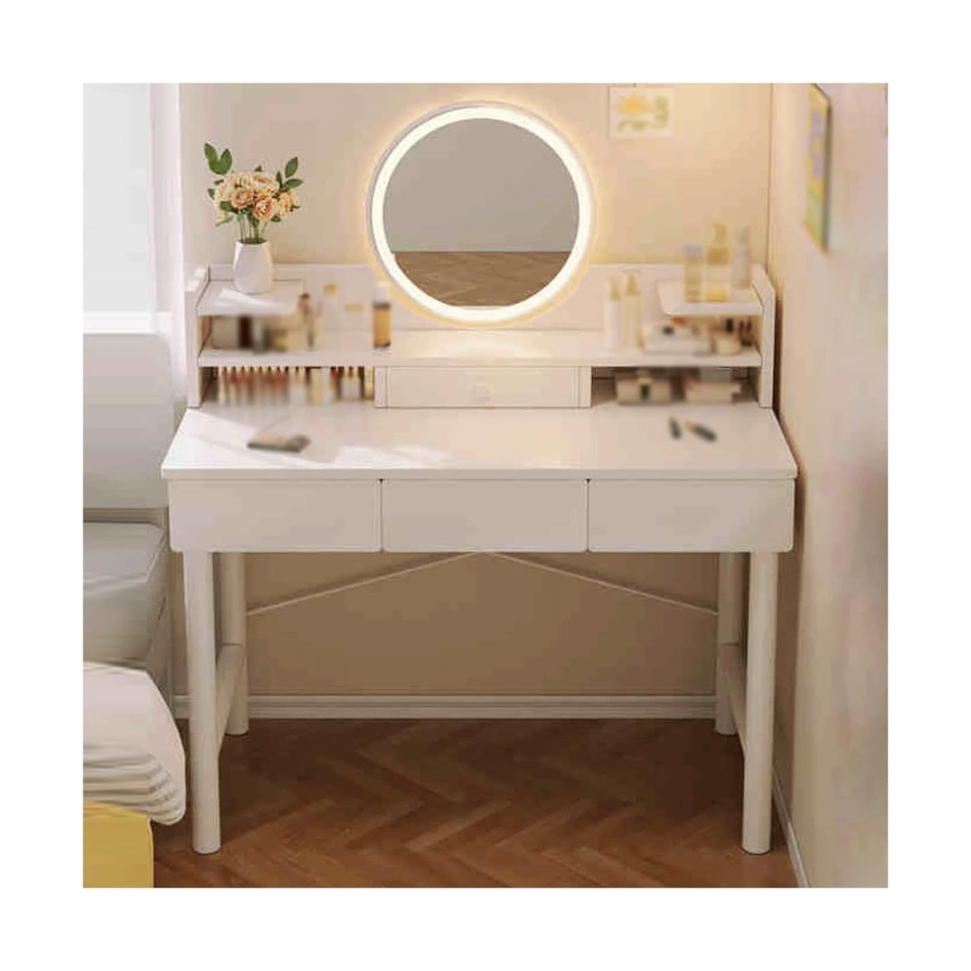 asdchZen Multifunctional White Vanity Table With Mirror-Stylish Makeup Desk For Bedroom Perfect Dressing Table For Makeup Lovers And Beauty Enthusiasts.