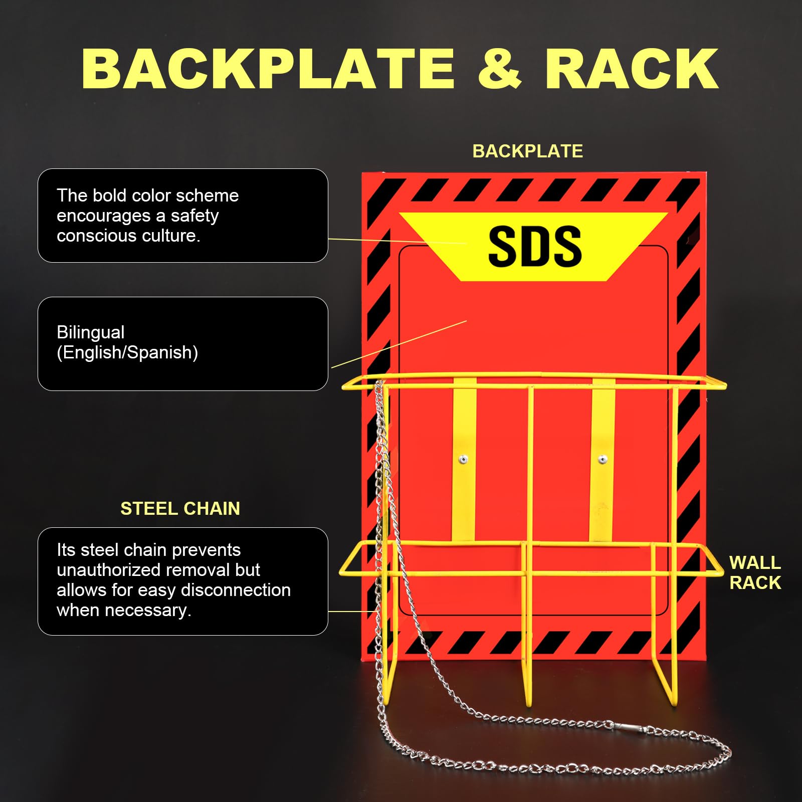Lontcs MSDS SDS Binder and Wall Station Set,Yellow Heavy Duty 3 Inch Material Safety Data Sheet 3 Ring Binder with SDS Wire Rack and Display Sign,Chain,Safety Posters,MSDS Labels,Binder Wall Mount — Amazon image 3