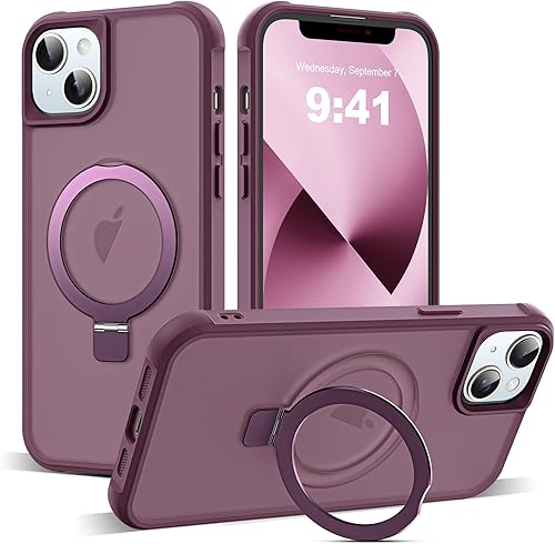 Miniatura 43 de Funda de grado militar compatible con iPhone 14 Plus de 6.7 pulgadas, con soporte magnético invisible tipo anillo, compatible con MagSafe y gran