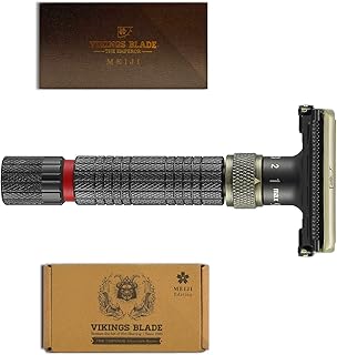 Adjustable Double Edge Safety Razor, The Emperor MEIJI by VIKINGS BLADE, Short & Fat Handle, Solid Brass, Butterfly Twist-...