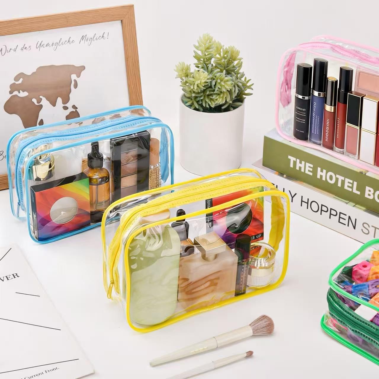MZLUWM10 Pack Clear Cosmetic Bags Bulk Portable PVC Clear Travel Pouch with Zipper, Waterproof Plastic Organizer Case Travel Toiletry Bag for Women Men Toiletries Bathroom Organizing