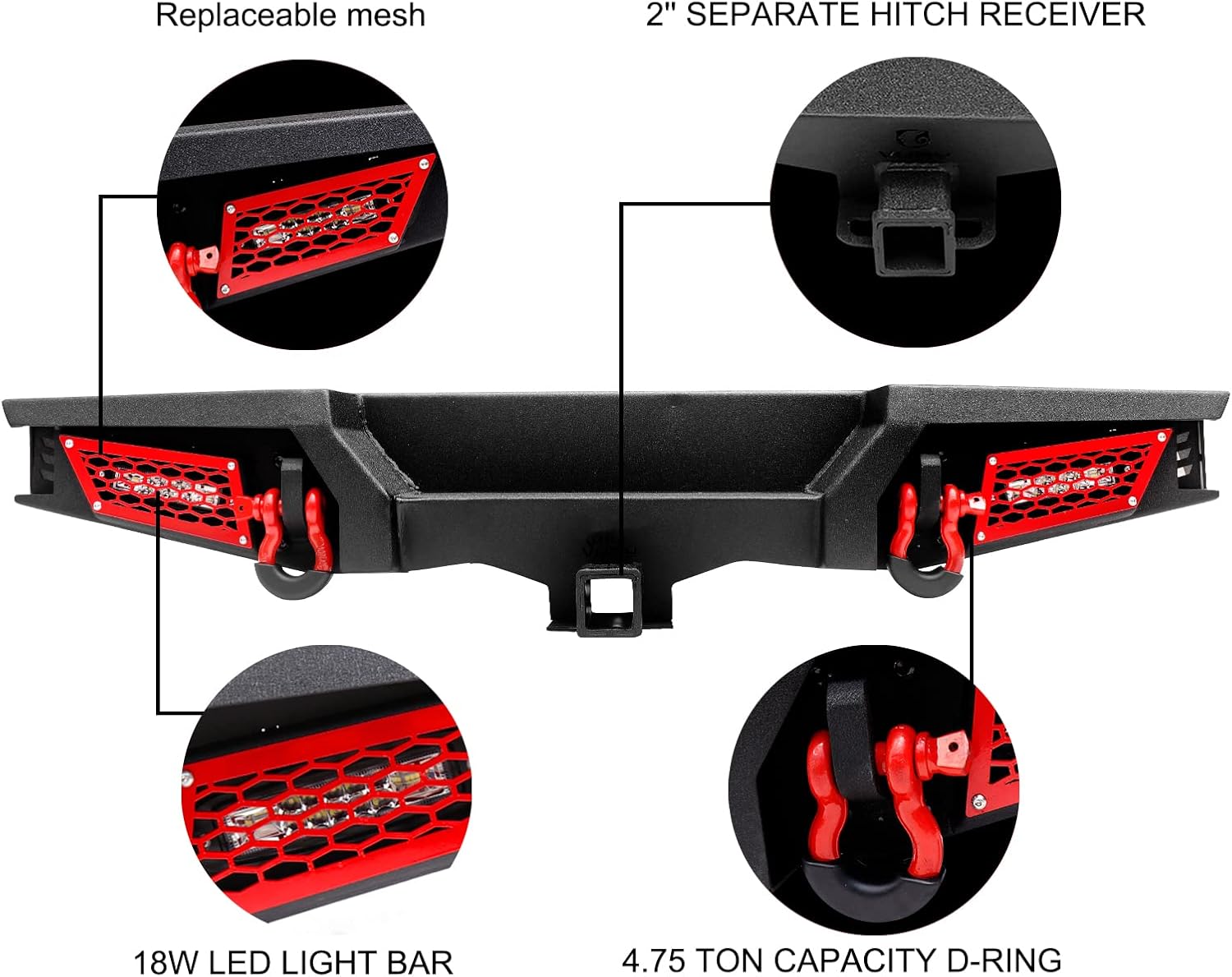 Steel Front and Rear Bumper Fits for 2018 2019 2020 2021 2022 2023 Wrangler JL w/Winch Plate & Led Lights & D-Rings Sensor Mounting Offroad Hole Texture Black